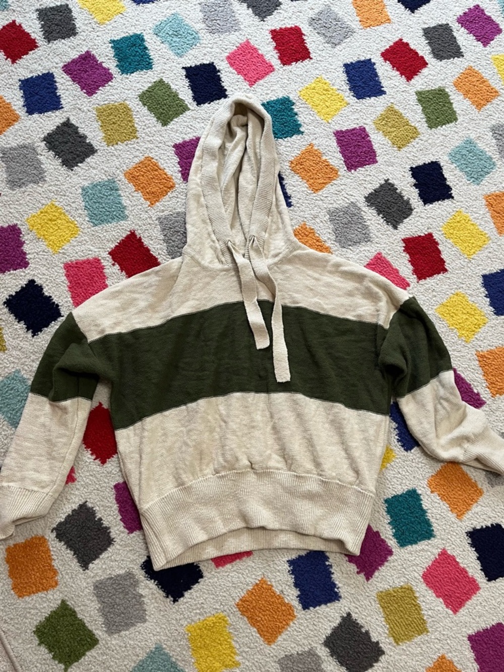 Madewell Cream and Olive Hooded Knit Pullover